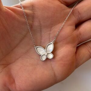 Sterling Silver Butterfly Necklace with white Pearl and CZ stones